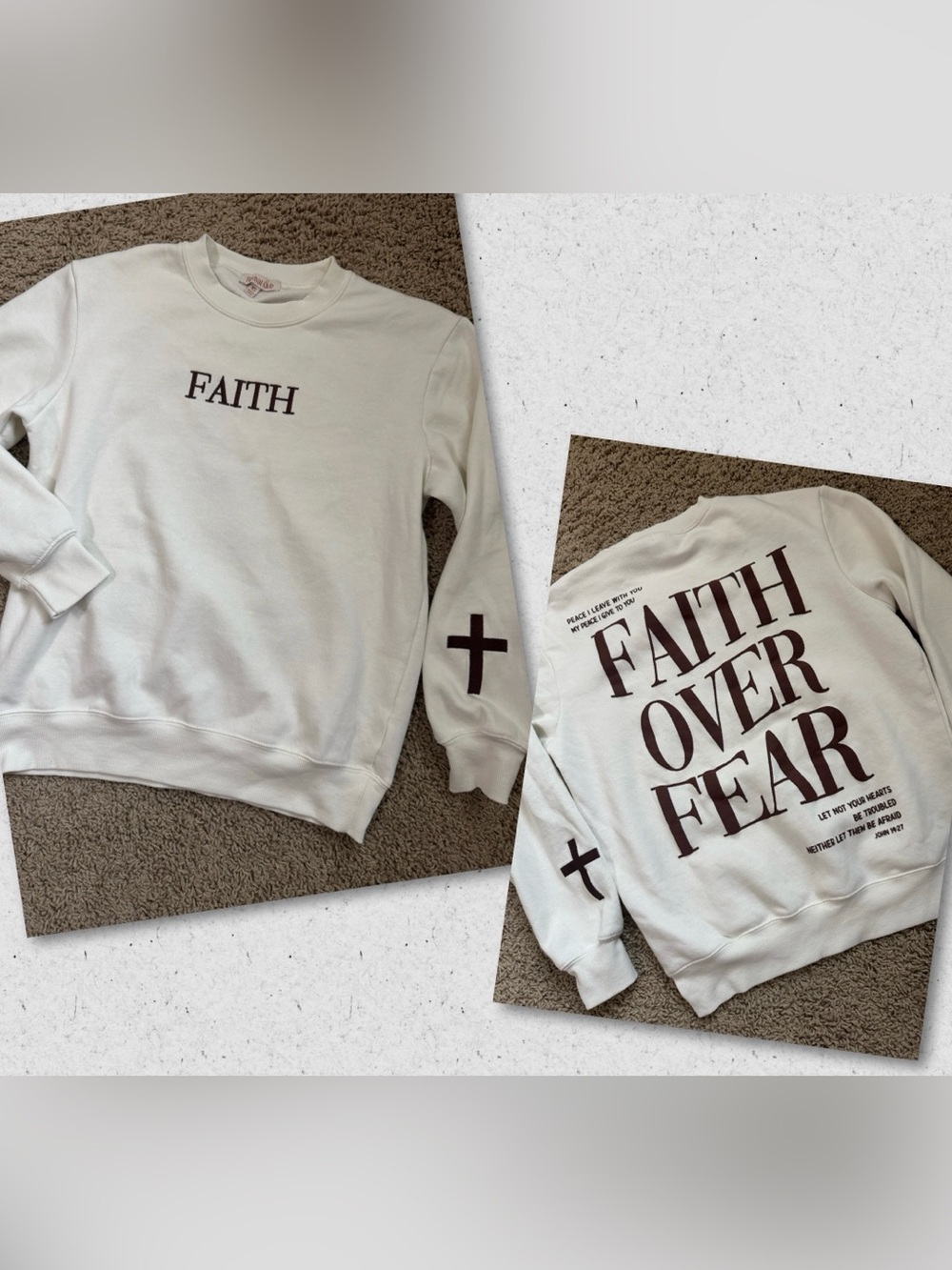 FAITH Oversized Graphic Sweatshirt - Cream with Brown Print